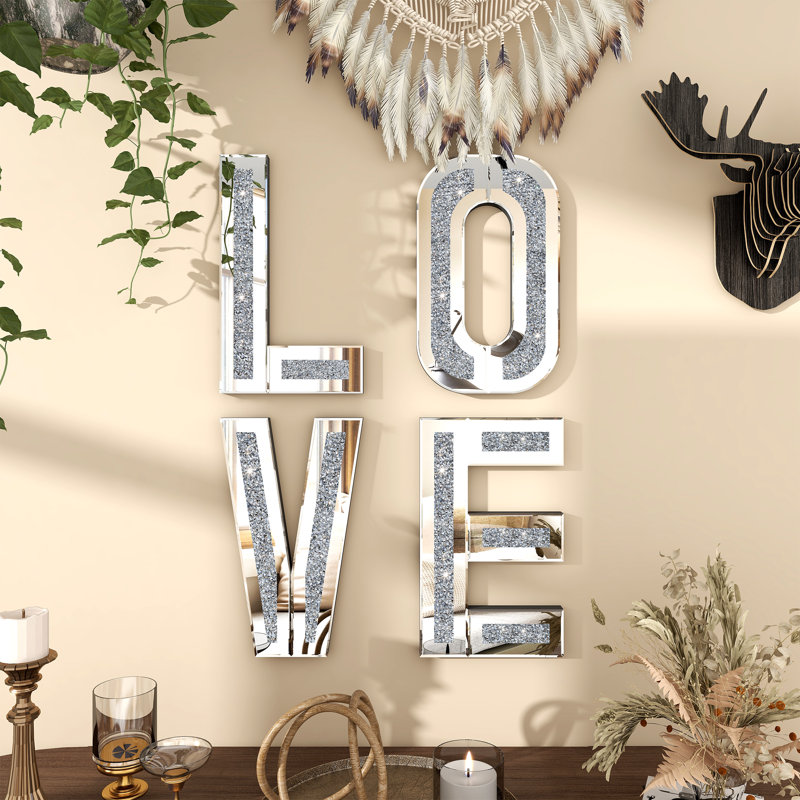 Everly Quinn Elvert 4 Piece Handmade Mirror Letters Wall Décor Set